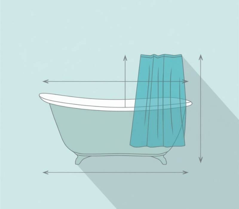 : Diagram showing how to measure a bathtub for shower curtain width and length